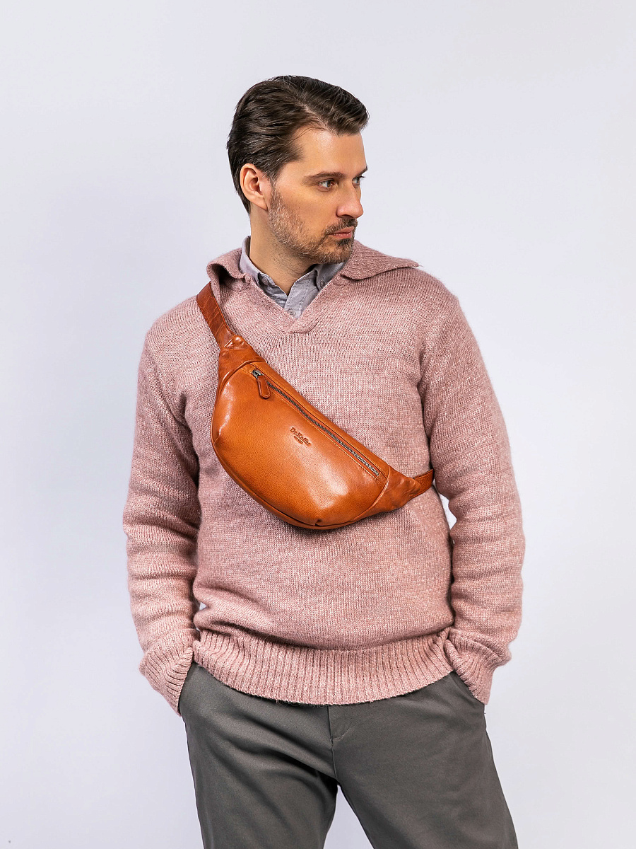 Сумка на пояс Dr. Koffer из натуральной кожи коричневая