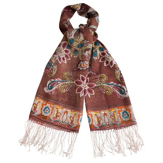 Женский шерстяной шарф с разноцветным принтом и белой бахромой Dr.Koffer S810464-135-09