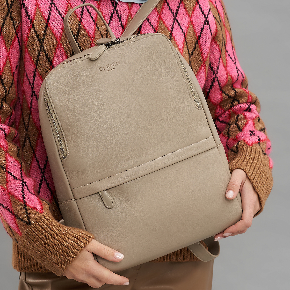 Рюкзак Dr.Koffer из натуральной кожи бежевый