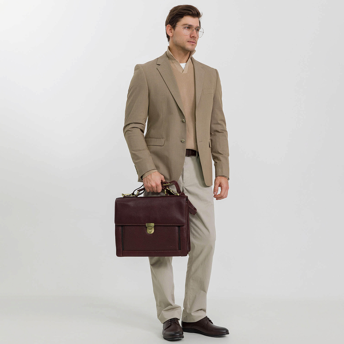 Портфель Dr.Koffer из натуральной кожи темно-коричневый