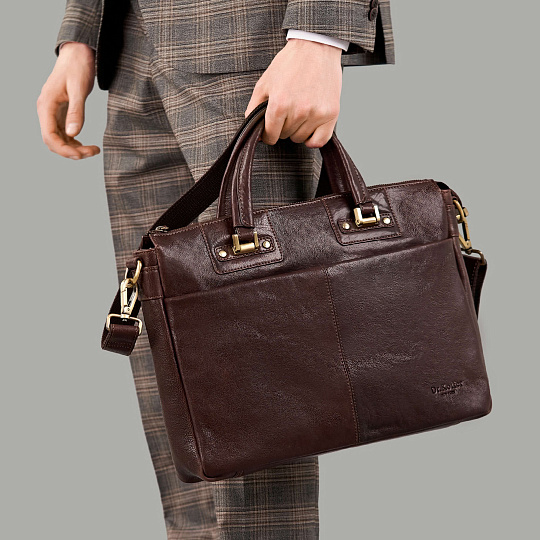 Деловая сумка Dr.Koffer из натуральной кожи темно-коричневая