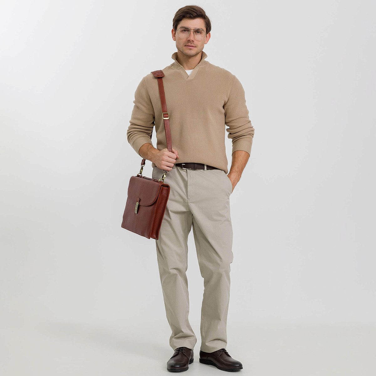 Портфель Dr.Koffer из натуральной кожи светло-коричневый