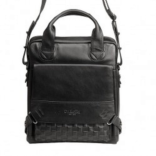 Сумка мужская из гладкой черной кожи с короткими ручками и плечевым ремнем Dr.Koffer B402316-41-04