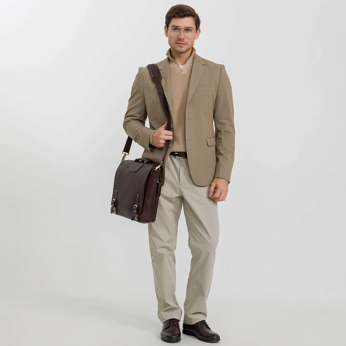 Портфель Dr.Koffer из натуральной кожи темно-коричневый