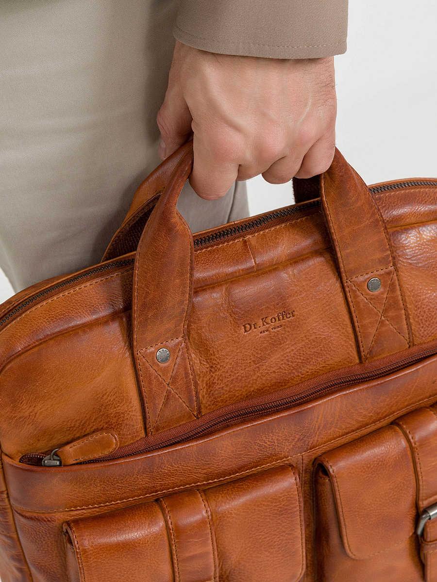 Деловая сумка Dr.Koffer из натуральной кожи коричневая