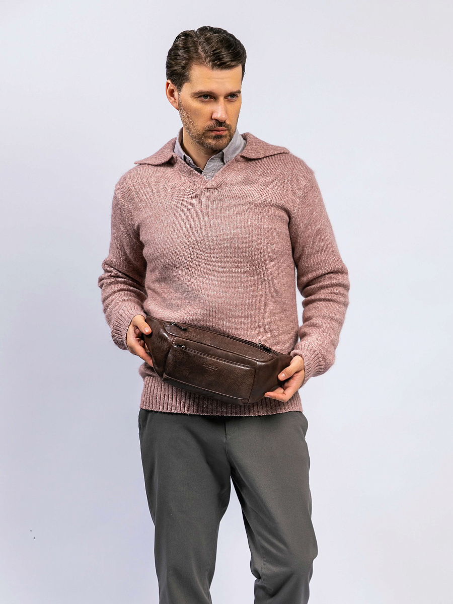 Сумка на пояс Dr. Koffer из натуральной кожи коричневая