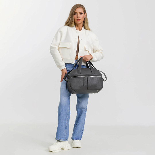 Сумка дорожная Dr.Koffer из натуральной кожи серая