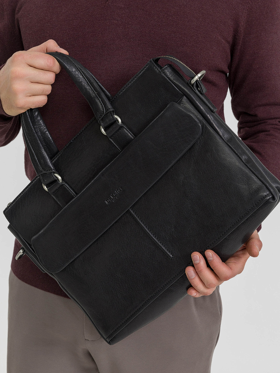 Деловая сумка Dr.Koffer из натуральной кожи черная