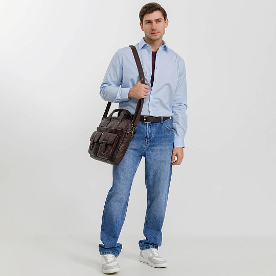 Деловая сумка Dr.Koffer из натуральной кожи темно-коричневая