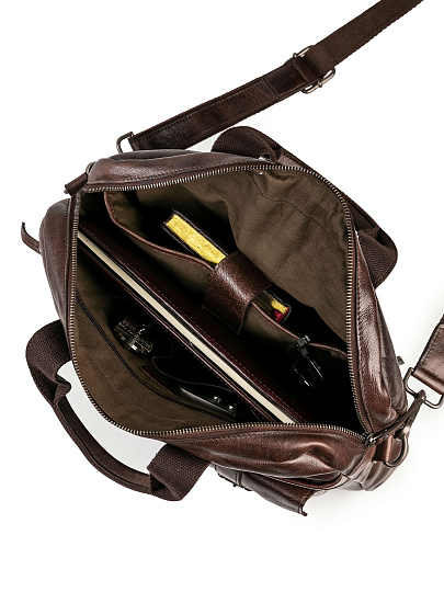 Деловая сумка Dr.Koffer из натуральной кожи темно-коричневая