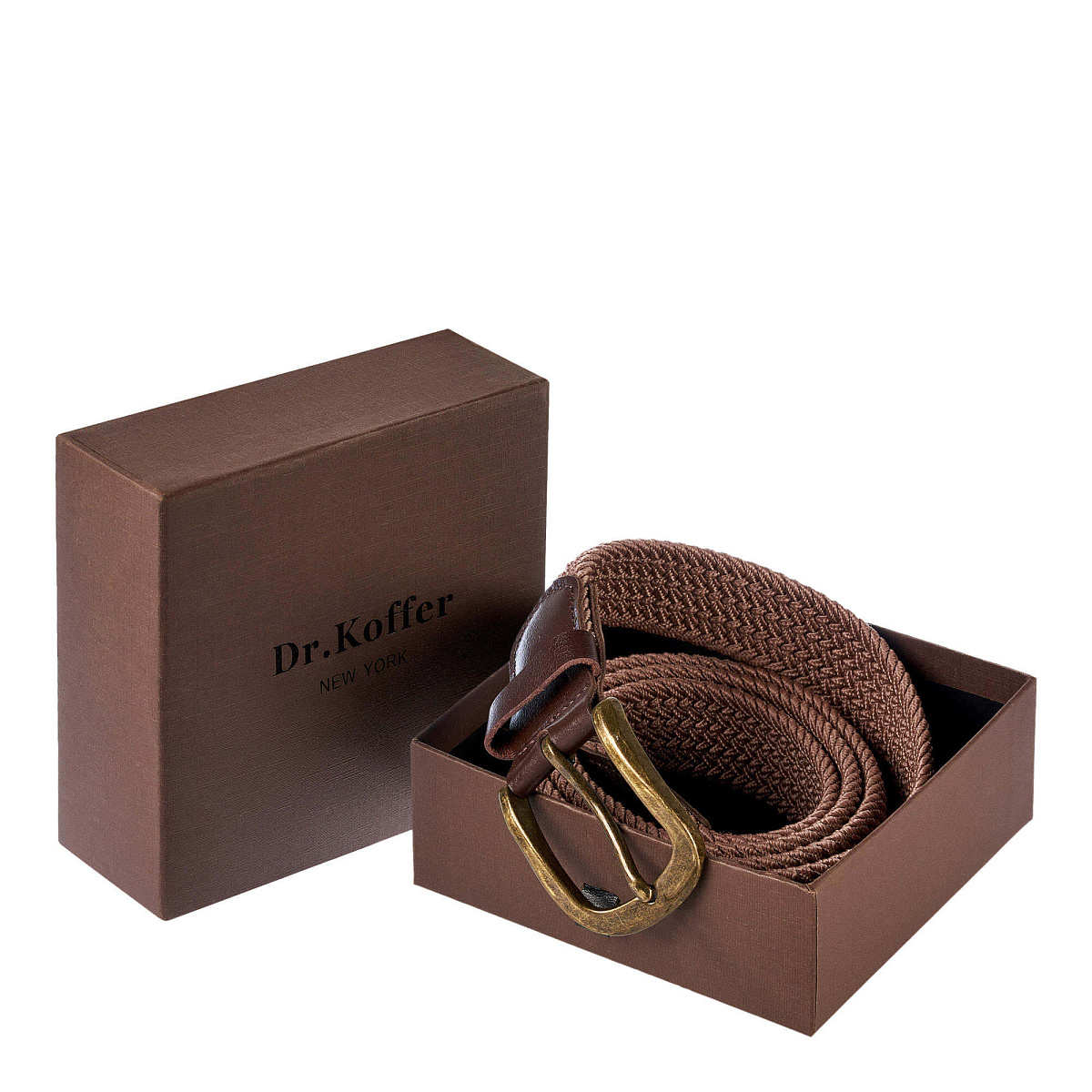 Ремень Dr.Koffer из натуральной кожи и текстиля коричневый