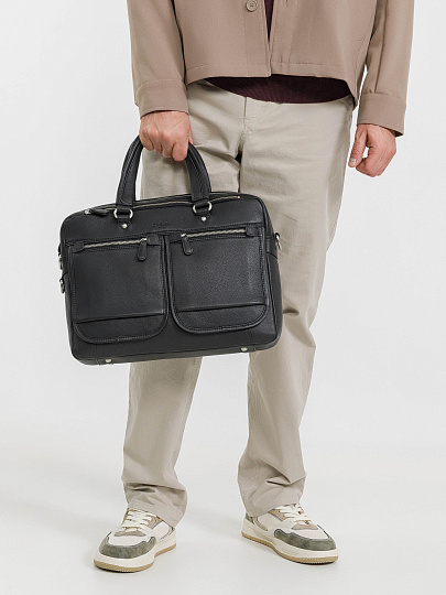 Деловая сумка Dr.Koffer из натуральной кожи черная
