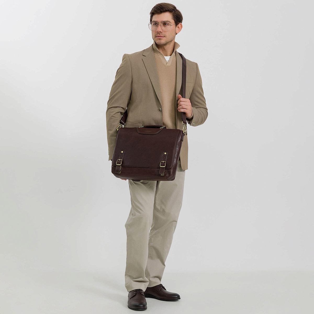 Портфель Dr.Koffer из натуральной кожи темно-коричневый