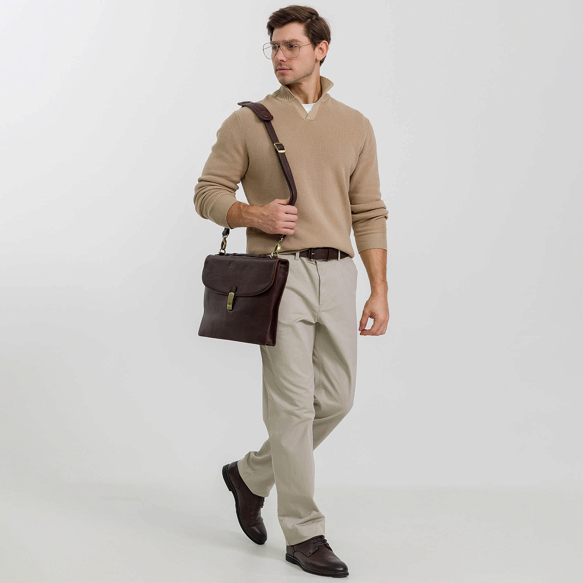 Портфель Dr.Koffer из натуральной кожи темно-коричневый