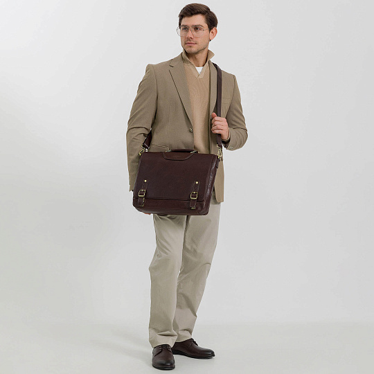 Портфель Dr.Koffer из натуральной кожи темно-коричневый