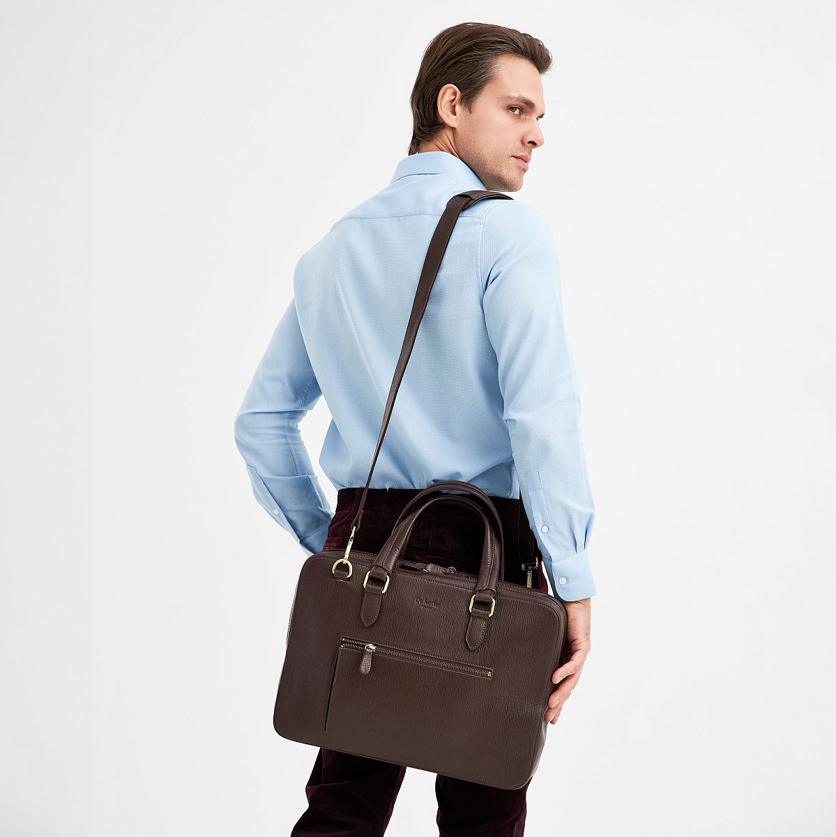 Деловая сумка Dr.Koffer из натуральной кожи темно-коричневая