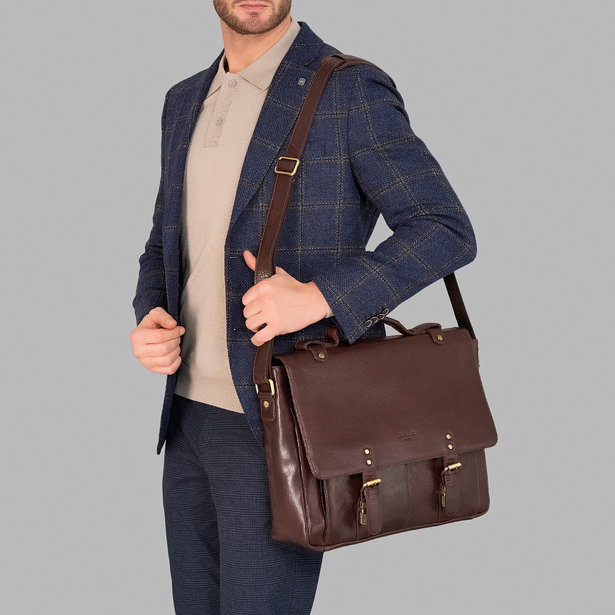 Портфель Dr.Koffer из натуральной кожи темно-коричневый