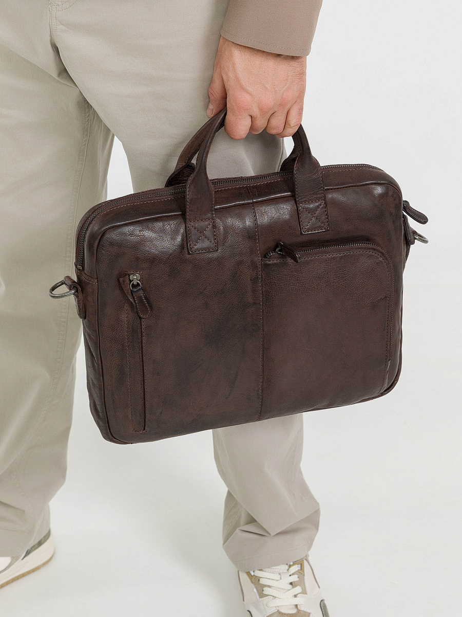 Деловая сумка Dr.Koffer из натуральной кожи темно-коричневая