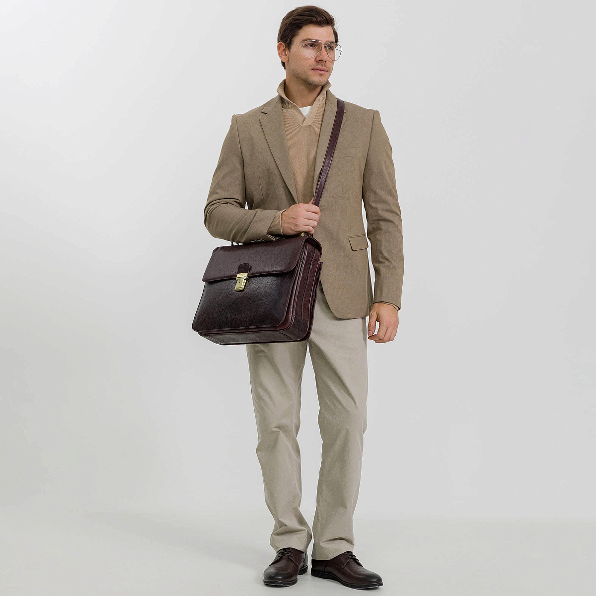 Портфель Dr.Koffer из натуральной кожи темно-коричневый