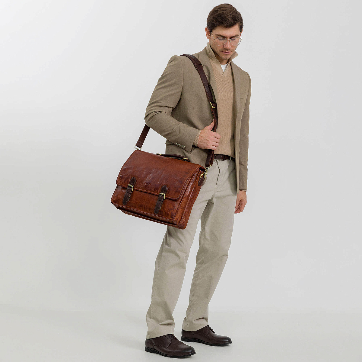 Портфель Dr.Koffer из натуральной кожи светло-коричневый