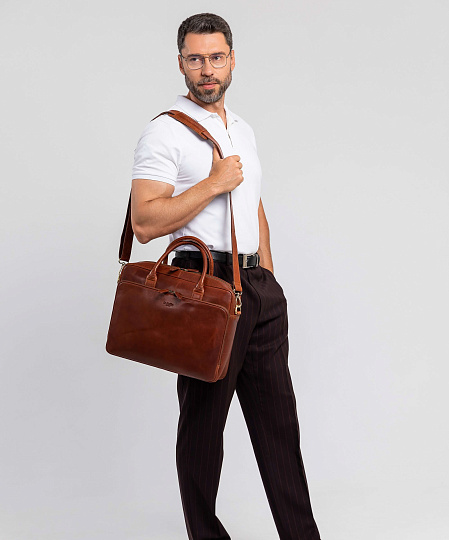 Деловая сумка Dr.Koffer из натуральной кожи коричневая