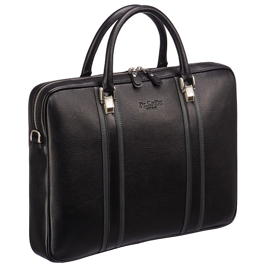 Черная кожаная сумка для документов с двумя ручками Dr.Koffer M402599-220-04