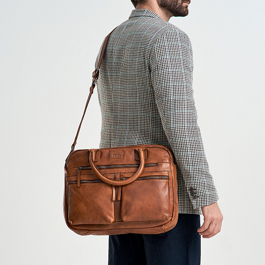 Деловая сумка Dr.Koffer из натуральной кожи коричневая