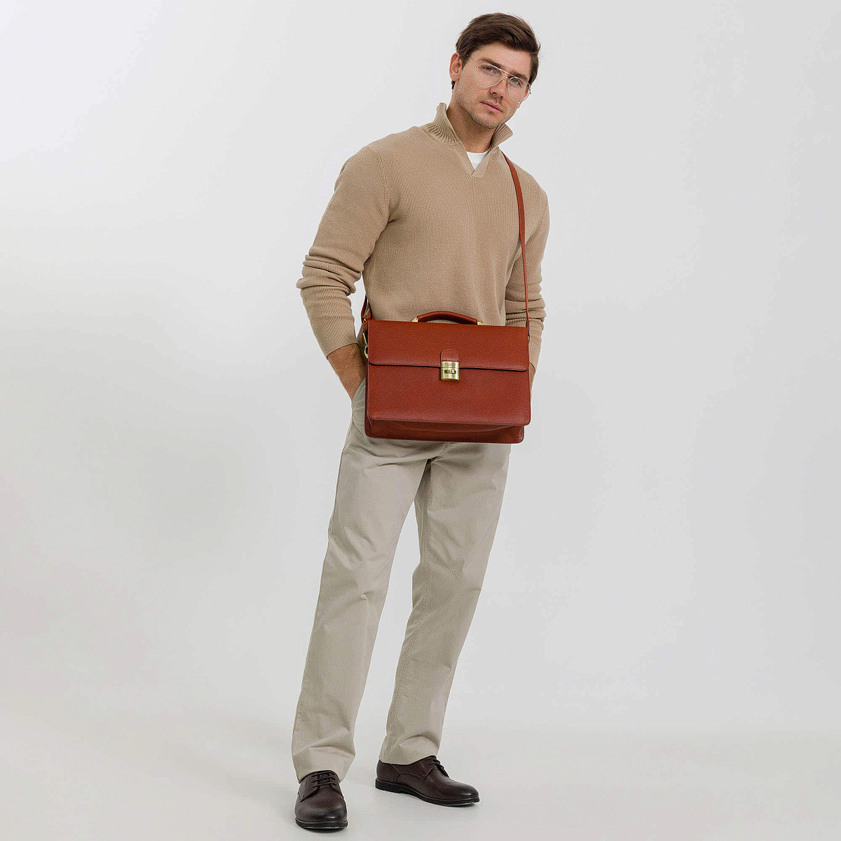 Портфель Dr.Koffer из натуральной кожи светло-коричневый