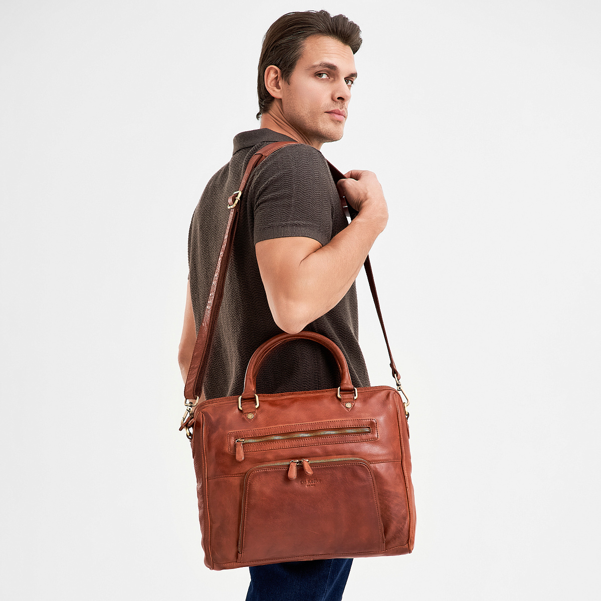 Деловая сумка Dr.Koffer из натуральной кожи коричневая