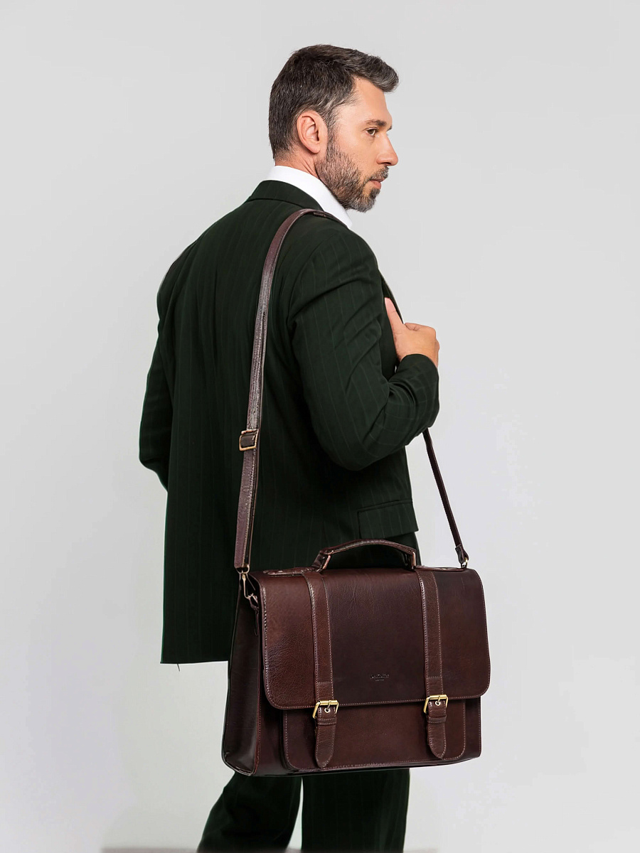 Портфель Dr.Koffer из натуральной кожи темно-коричневый