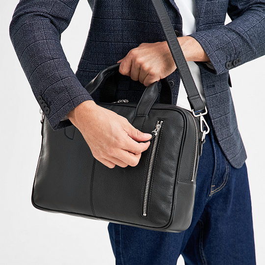 Деловая сумка Dr.Koffer из натуральной кожи черная