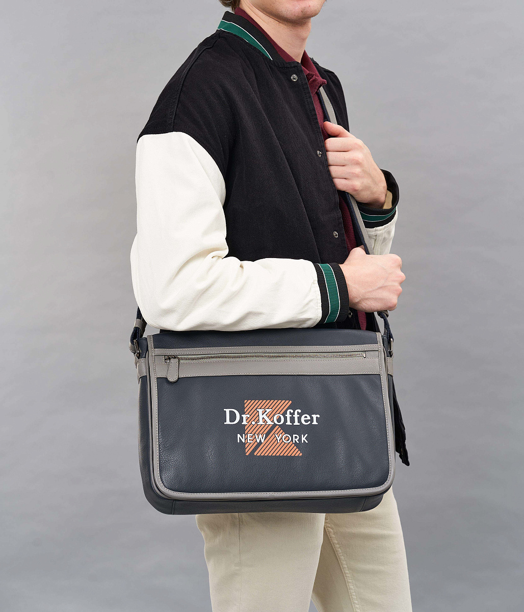 Деловая сумка Dr.Koffer из натуральной кожи синяя