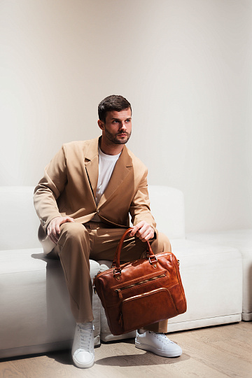 Деловая сумка Dr.Koffer из натуральной кожи коричневая