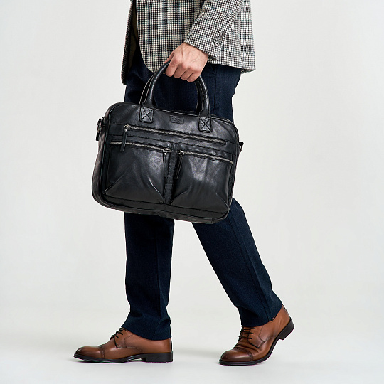 Деловая сумка Dr.Koffer из натуральной кожи черная