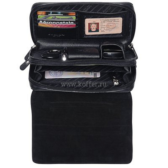 Мужская сумка визитка из натуральной кожи черного цвета Dr.Koffer B402499-141-04