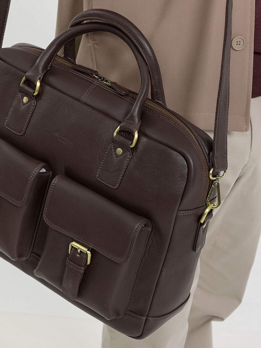 Деловая сумка Dr.Koffer из натуральной кожи темно-коричневая