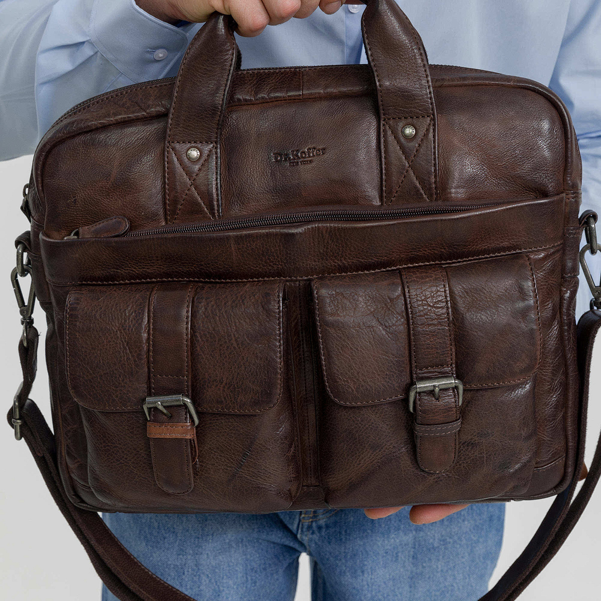 Деловая сумка Dr.Koffer из натуральной кожи темно-коричневая