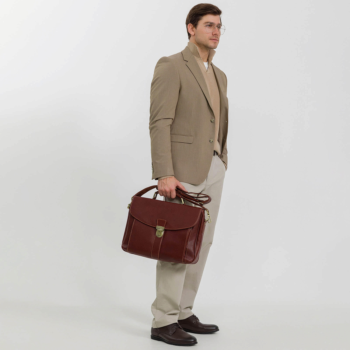 Портфель Dr.Koffer из натуральной кожи светло-коричневый