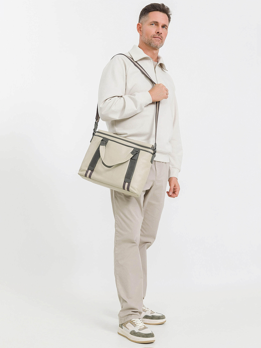 Деловая сумка Dr.Koffer из натуральной кожи бежевая