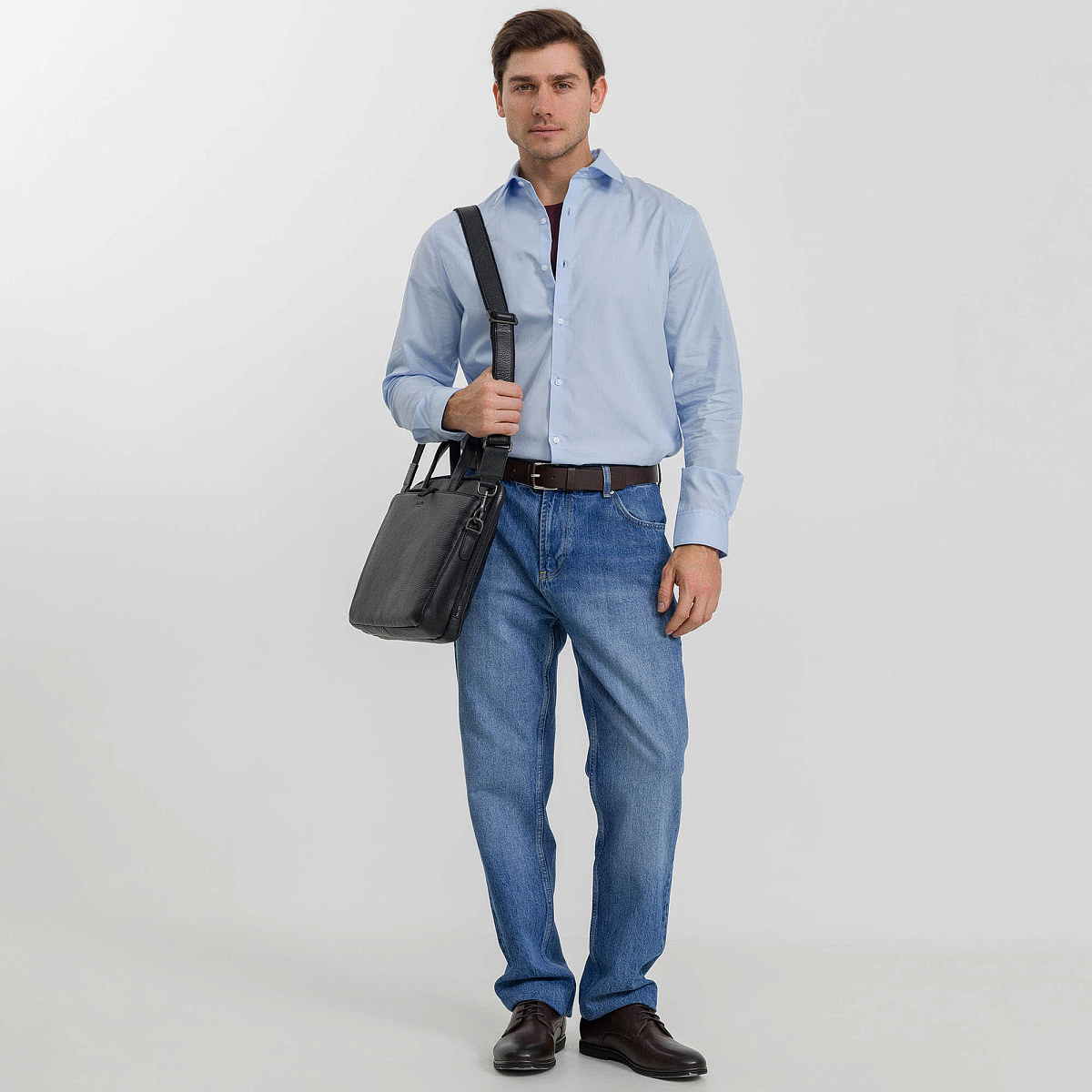 Деловая сумка Dr.Koffer из натуральной кожи черная