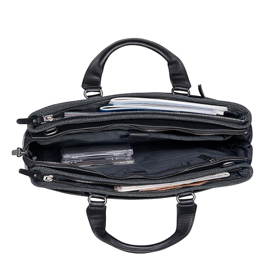 Синяя мужская кожаная сумка на двух ручках Dr.Koffer M402409-123-04