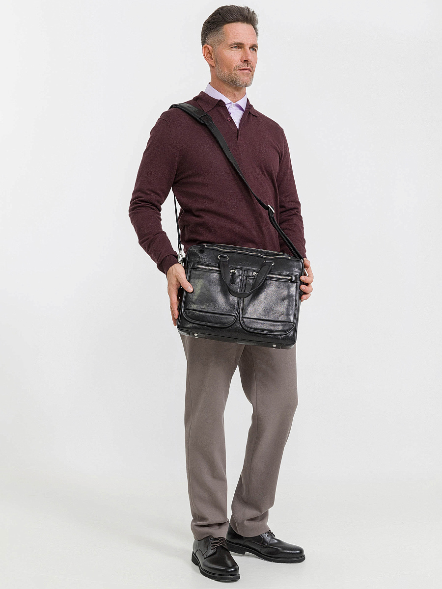 Деловая сумка Dr.Koffer из натуральной кожи черная