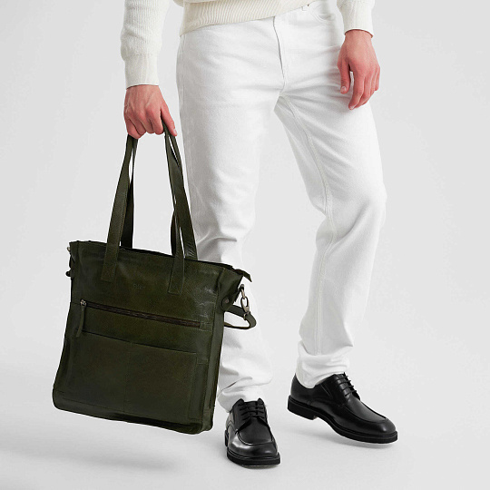 Деловая сумка Dr.Koffer из натуральной кожи зеленая