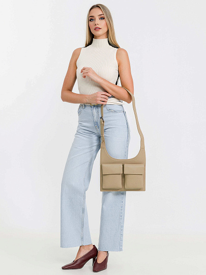 Сумка через плечо Dr.Koffer из натуральной кожи бежевая