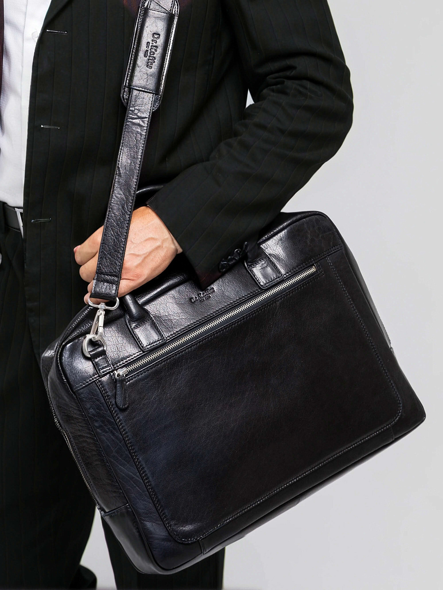 Деловая сумка Dr. Koffer из натуральной кожи черная