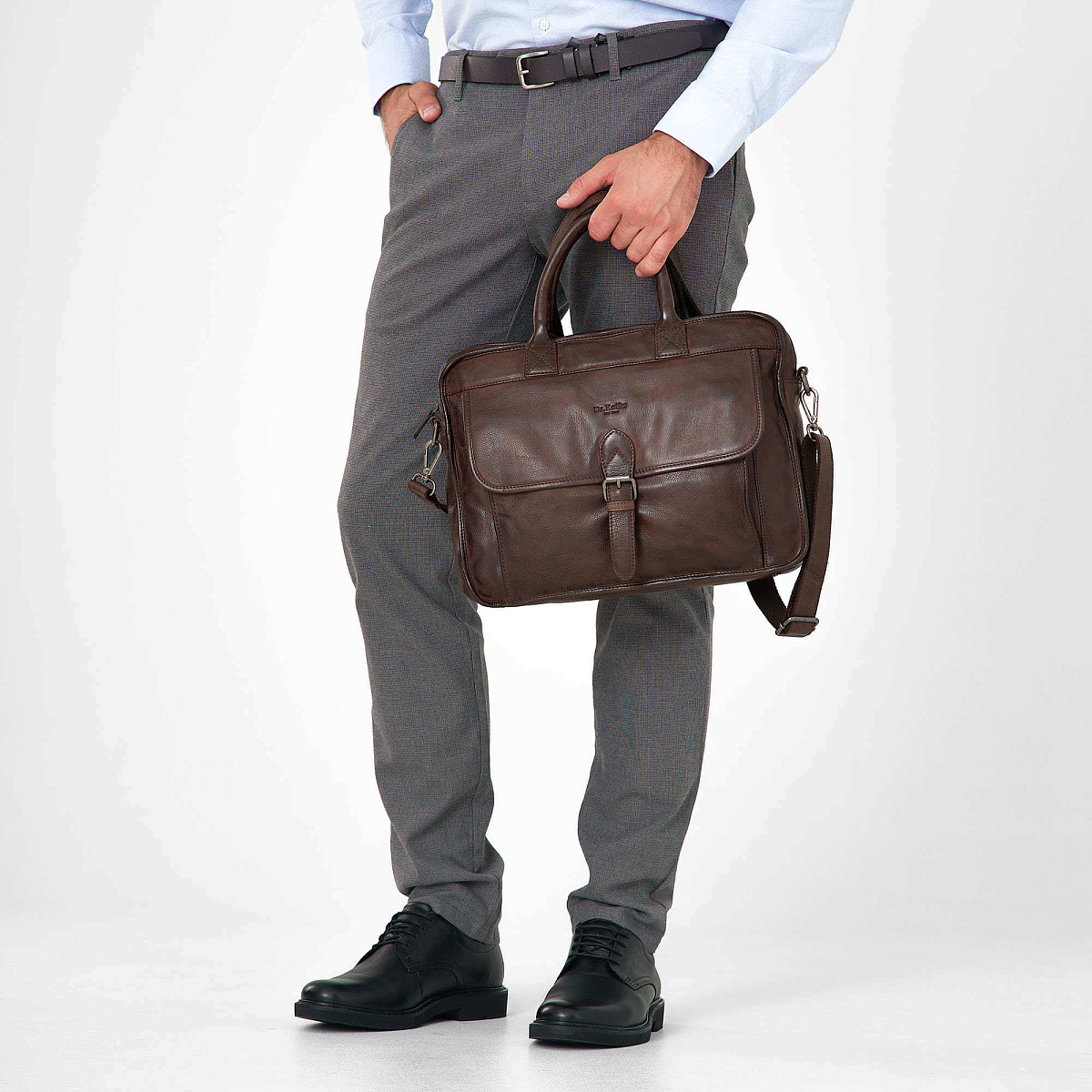 Деловая сумка Dr.Koffer из натуральной кожи темно-коричневая