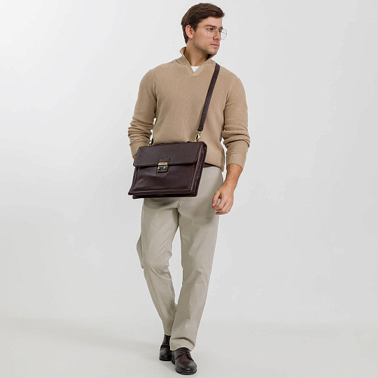 Портфель Dr.Koffer из натуральной кожи темно-коричневый