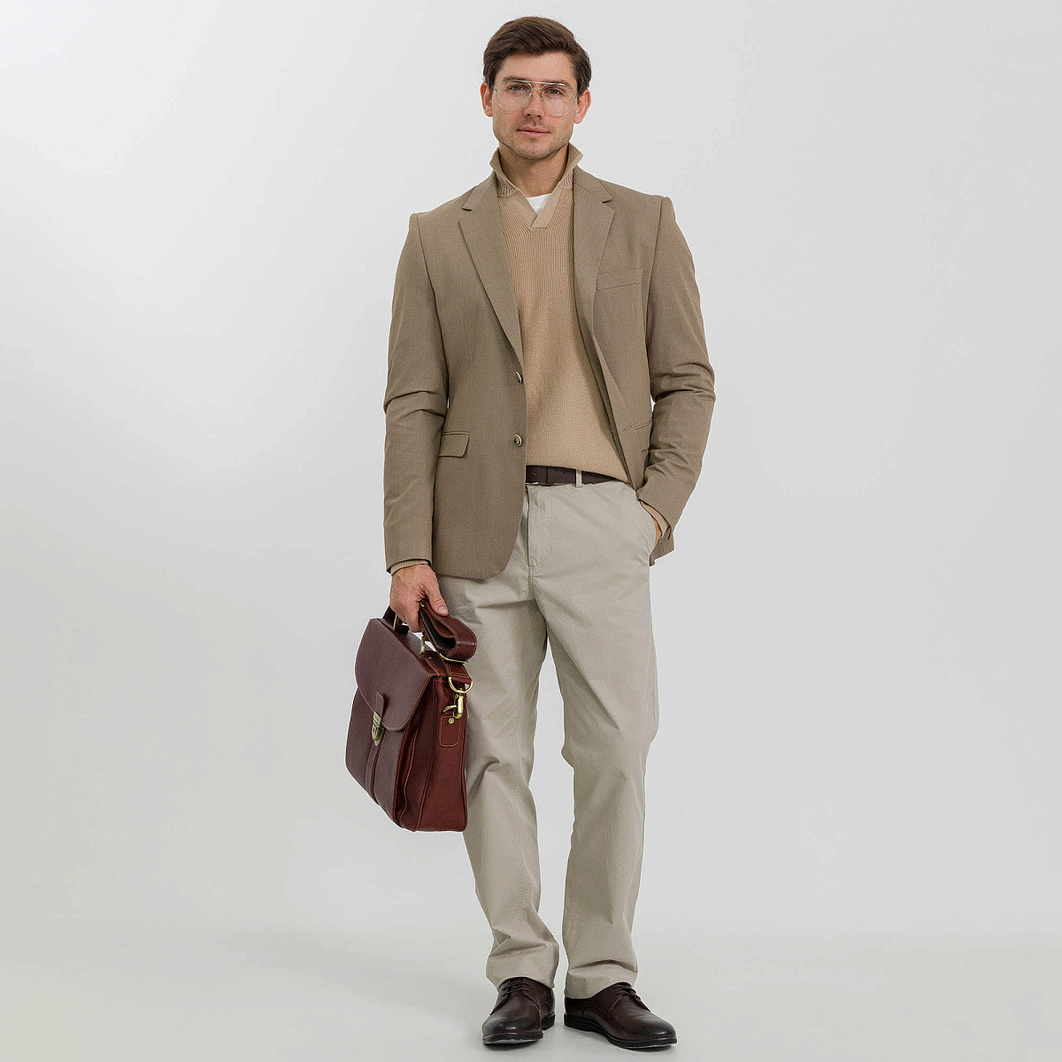 Портфель Dr.Koffer из натуральной кожи светло-коричневый